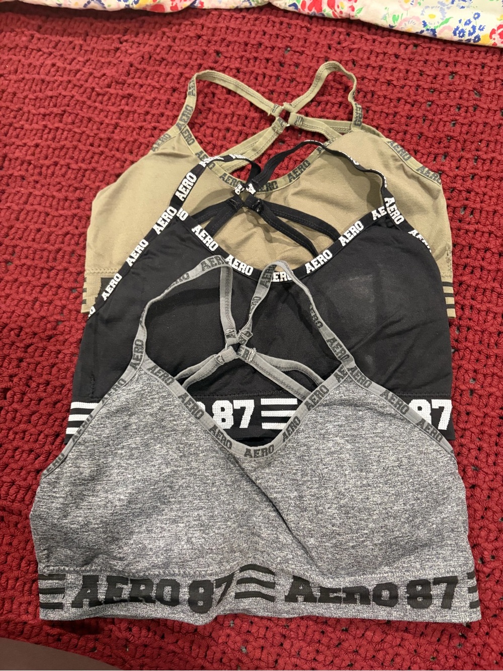 Aeropostale Trio Bralette Set in Gray, Black & Olive